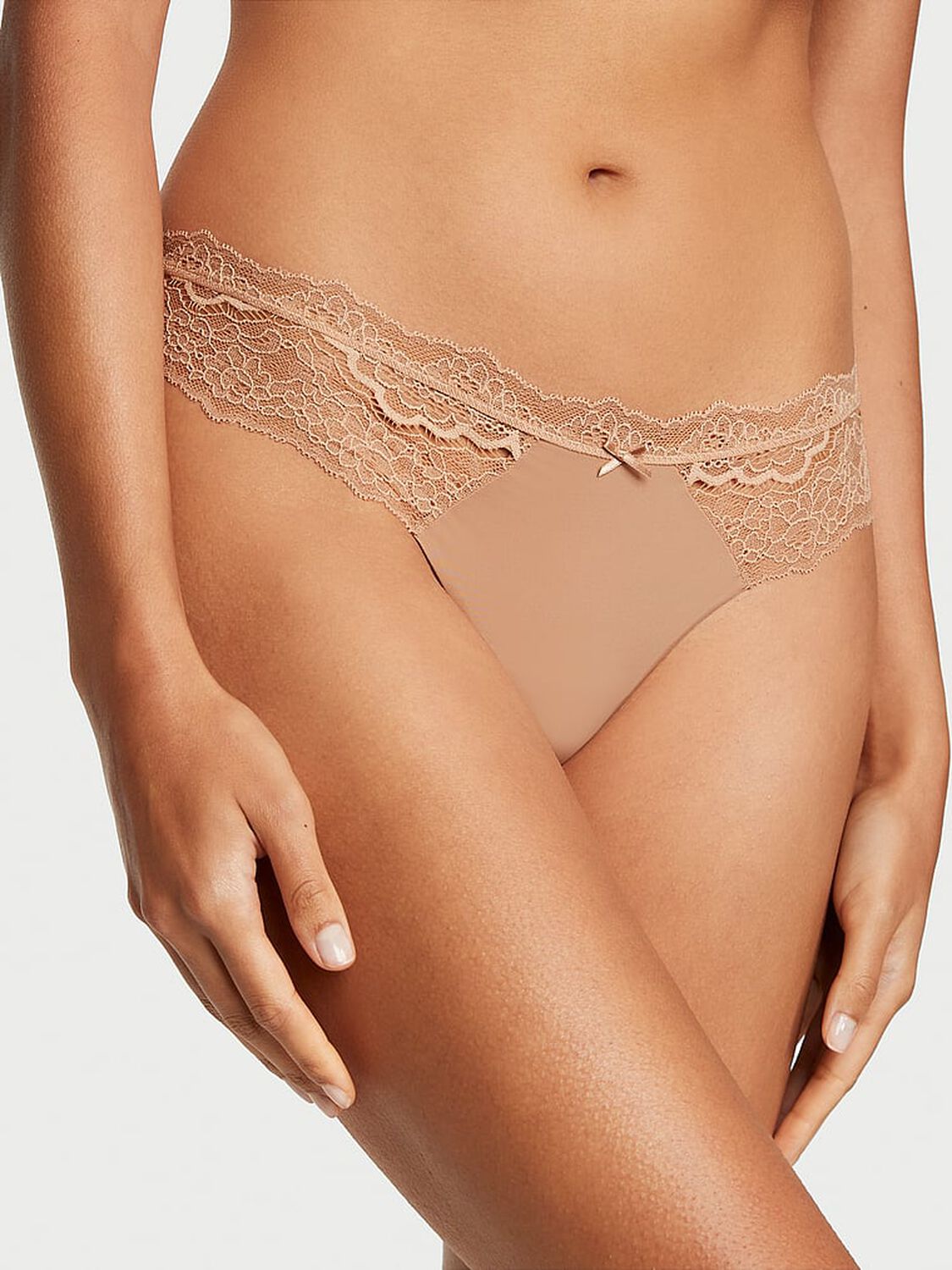 vs Dream Angels Lace-Trim Thong Panty Praline 1 of 3 