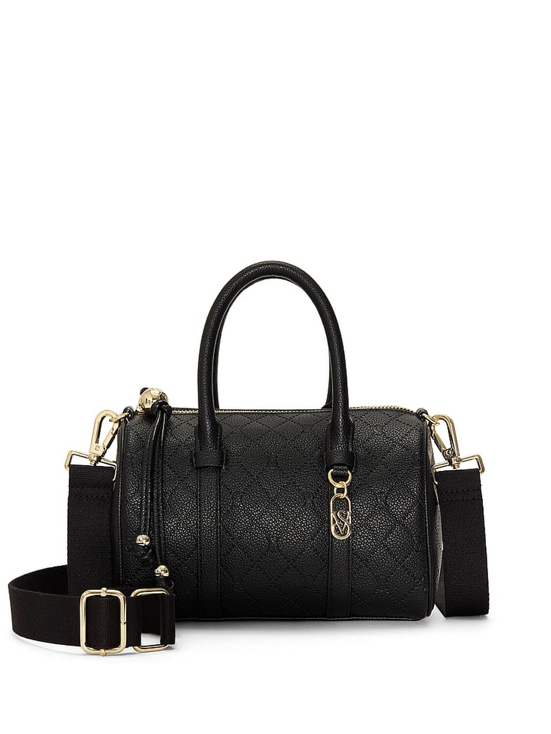 vs Victoria's Secret Mini Duffle Crossbody Bag Black Debossed 1 of 3 