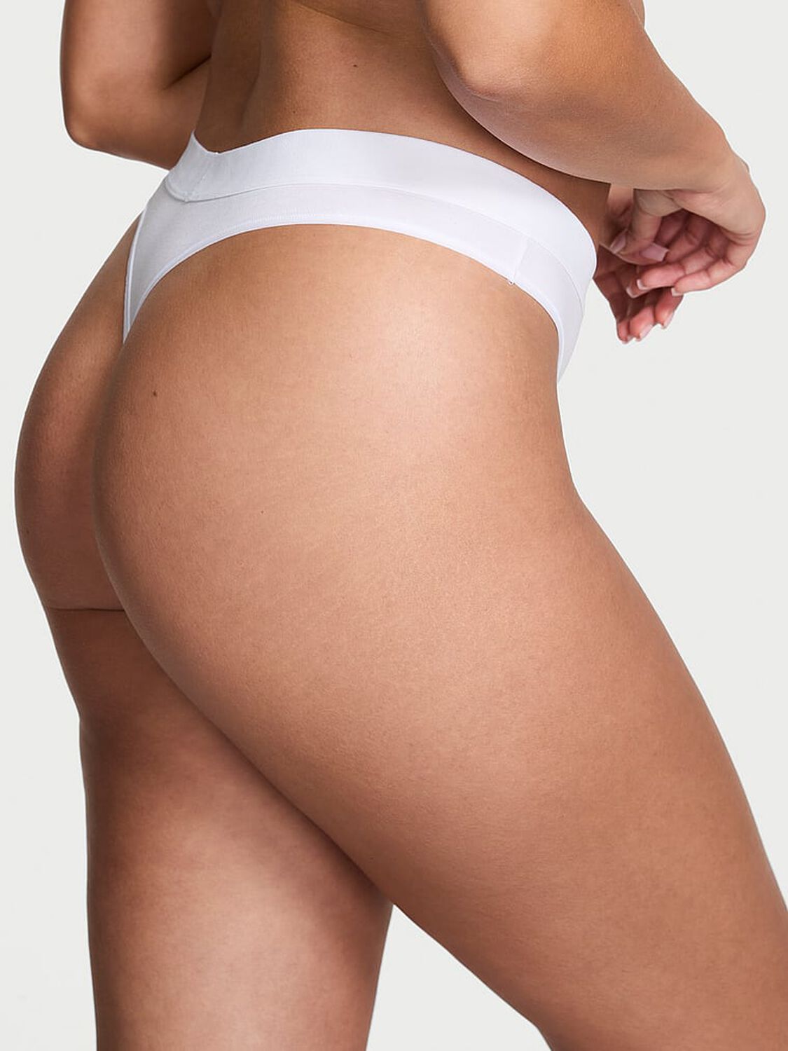 vs Cotton Logo Cotton Shine Patch Thong Panty Vs White 1 of 2 
