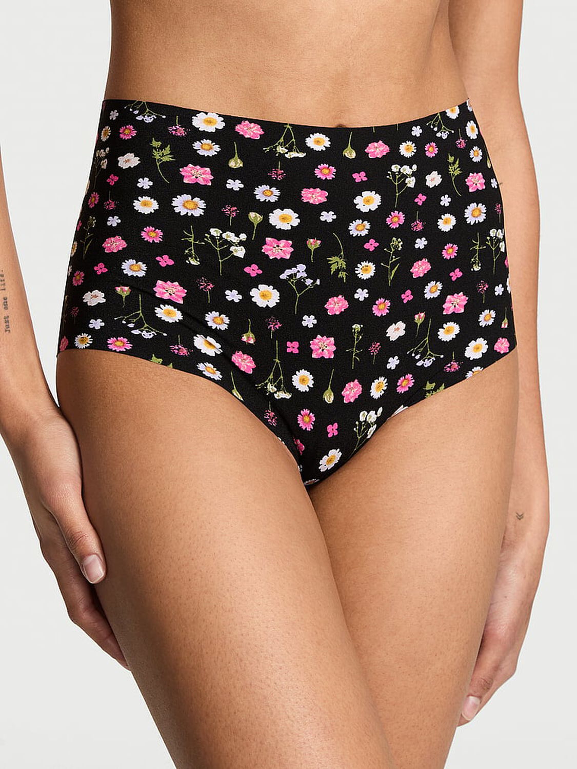 vs No-Show No-Show High-Waist Brief Panty Black Pressed Floral 1 of 3 