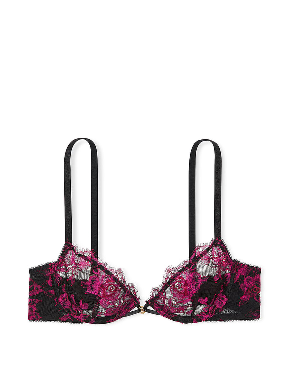 vs Very Sexy Rose Lace Unlined Low-Cut Demi Bra Black & Pink 3 of 3 