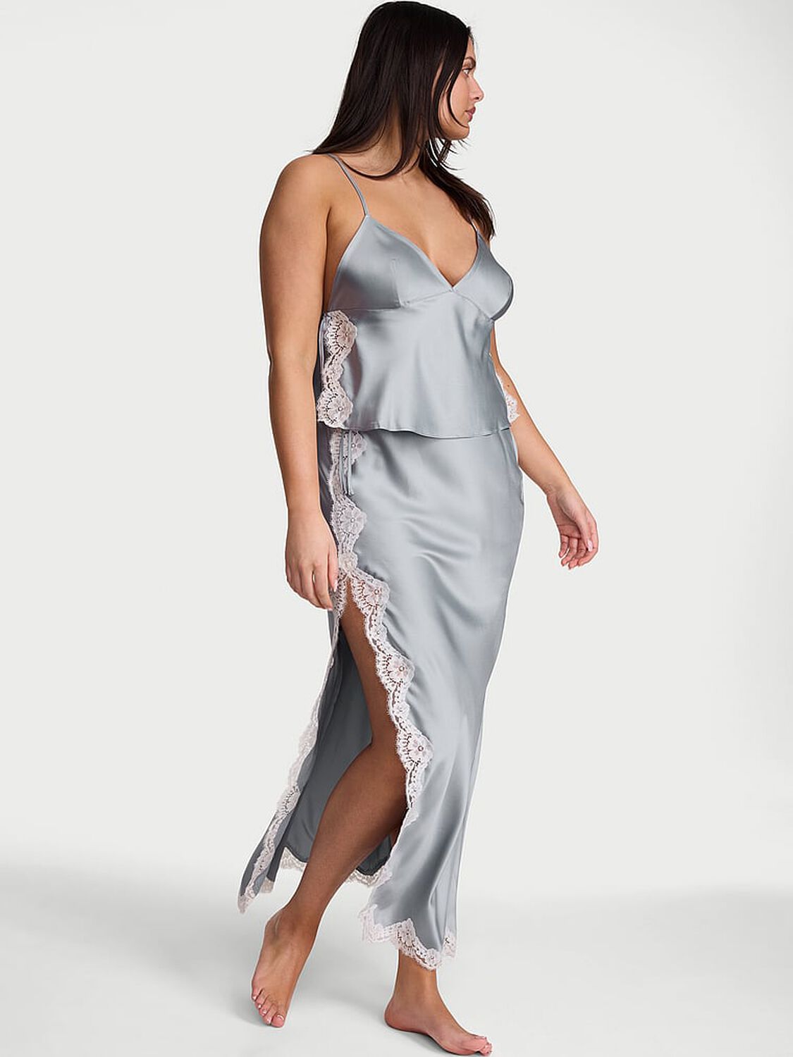 vs Dream Angels Satin Lace-Trim Cami & Maxi Skirt Set Sterling 1 of 4 