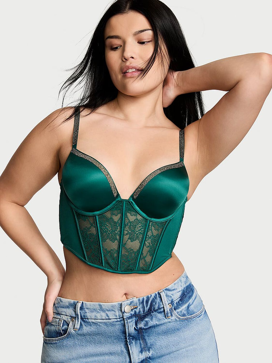 vs Very Sexy Bombshell Add-2-Cups Shine Strap Push-Up Corset Top Green Mystique 5 of 5 