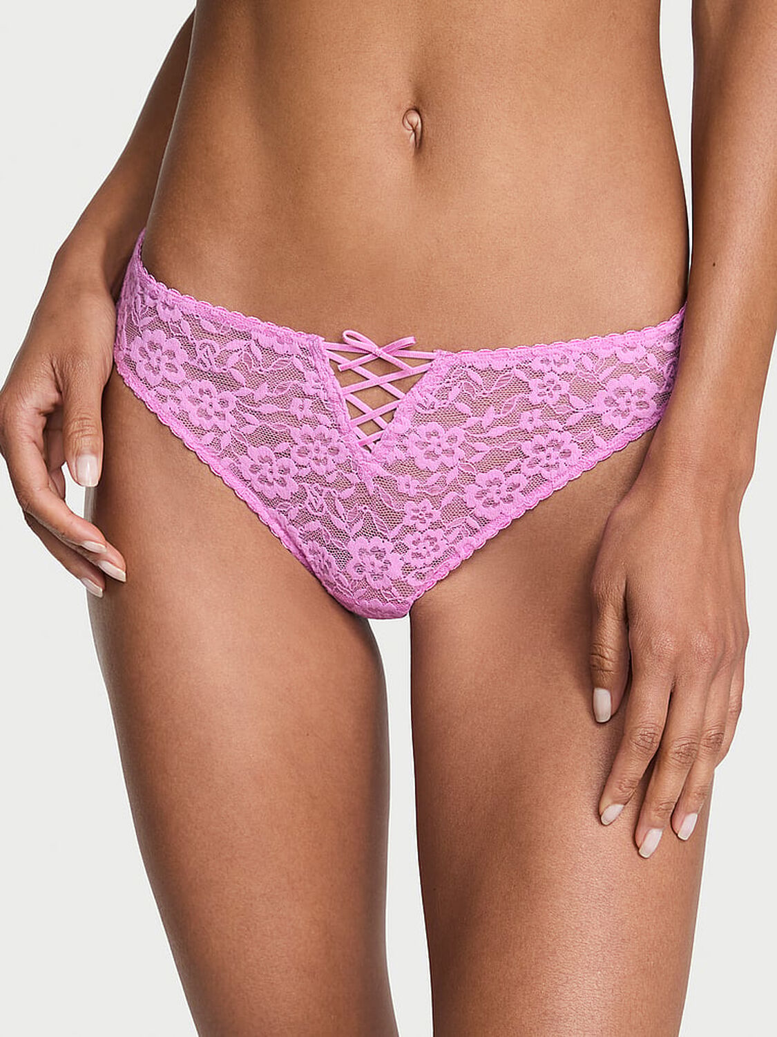 vs The Lacie Lacie Lace-Up Bow Thong Panty Pink Lilac 1 of 4 