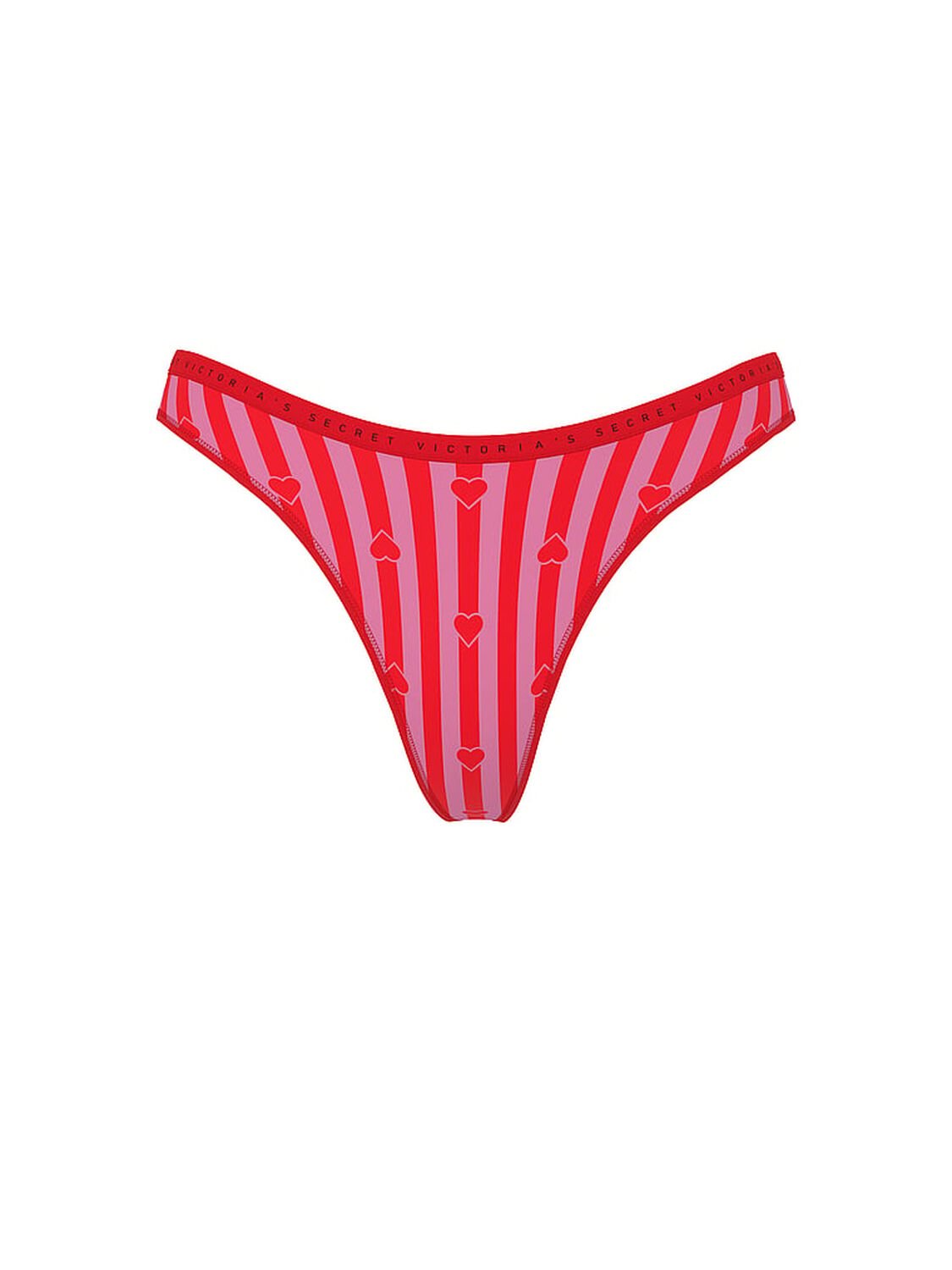 vs Victoria's Secret Stretch Cotton High-Leg Scoop Thong Panty Red Heart Stripes 3 of 3 