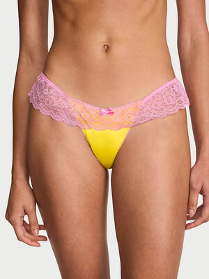 Tease Satin Lace-Trim Skirted Thong Panty