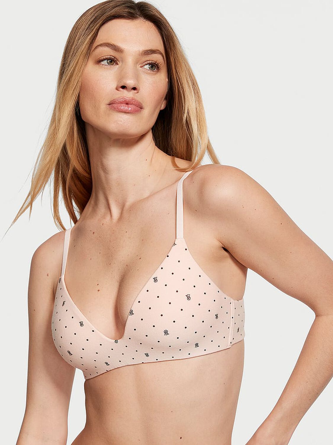 vs The T-Shirt Cotton Lightly Lined Wireless Bra Purest Pink Logo Dots 1 of 3 