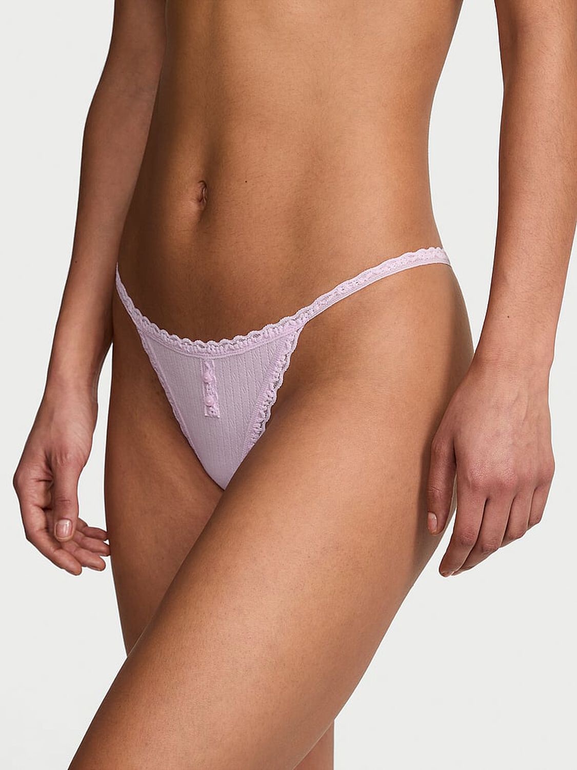 vs The Lacie Cotton Pointelle Lace-Trim V-String Panty 1 of 3 