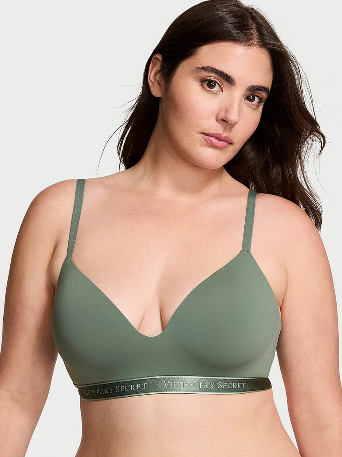 vs The T-Shirt Lightly Lined Wireless Lace-Trim Bra Faded Sage 1 of 3 