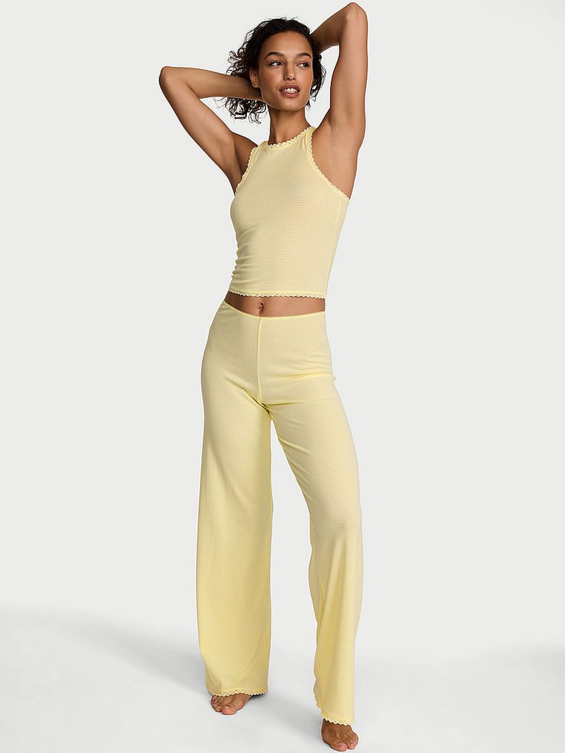 vs Victoria's Secret Cotton Shadow Stripe Tank & Pants Set Lemonade 1 of 4 