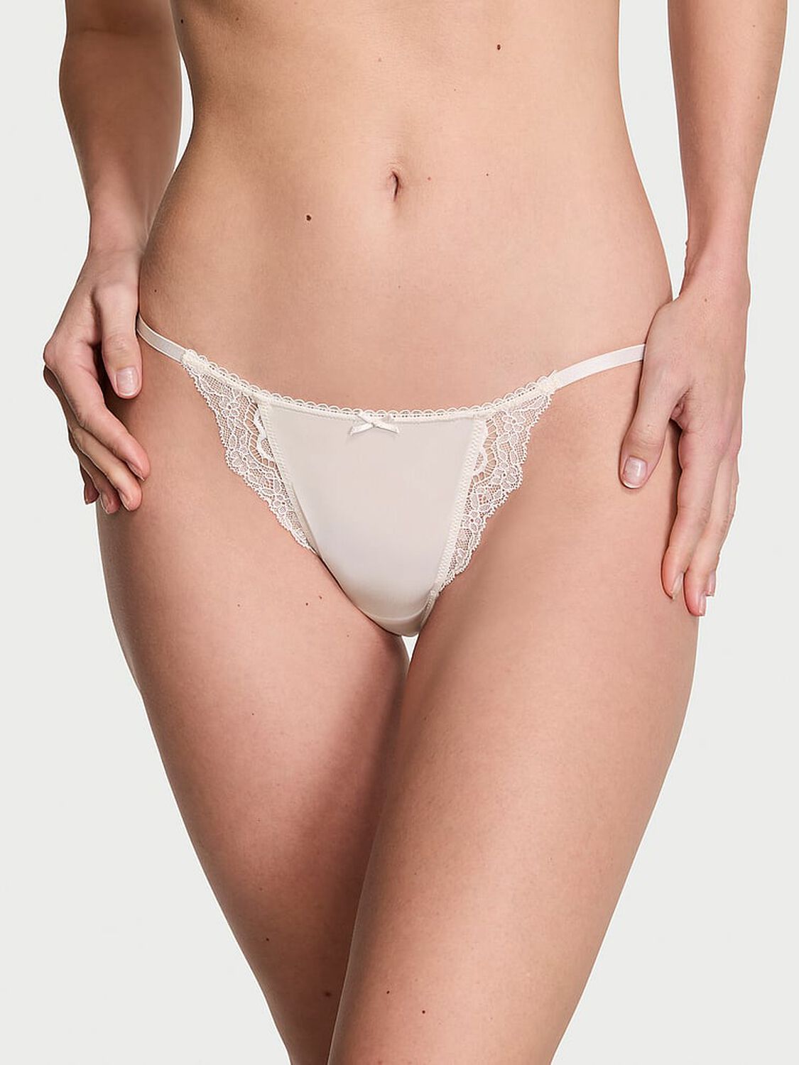 vs Dream Angels Smooth & Lace Mini String Bikini Panty Coconut White 1 of 3 