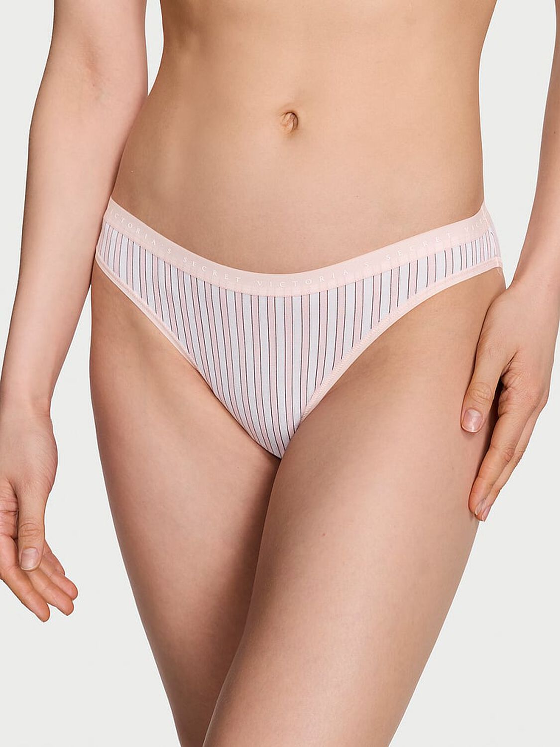 vs Victoria's Secret Stretch Cotton Bikini Panty Purest Pink Stripes 1 of 4 
