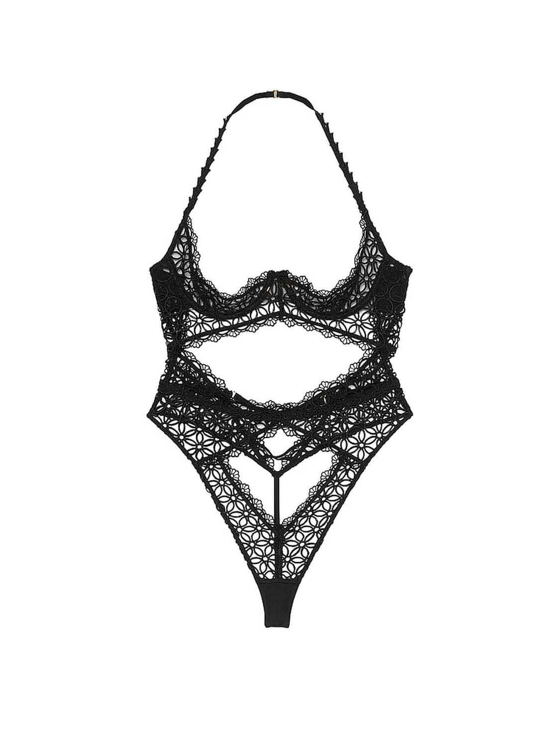 vs Very Sexy Geo Daisy Lace Open-Cup Teddy Black 2 of 3 