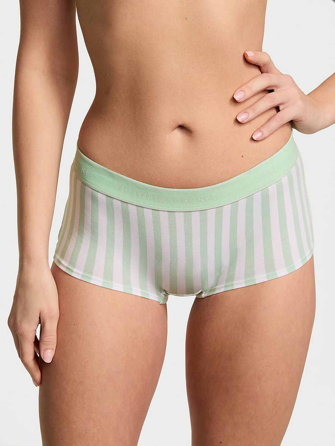 vs Cotton Logo Cotton Boyshort Panty Sweet Mint Stripes 1 of 3 