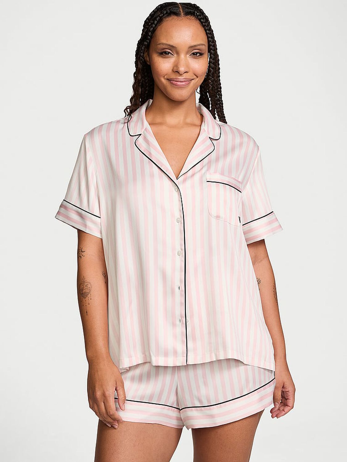 vs Victoria's Secret Satin Short Pajama Set Iconic Stripe 1 of 3 