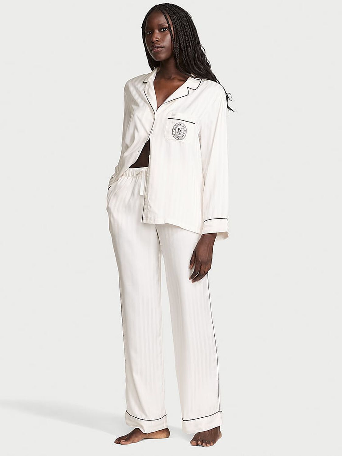 vs Victoria's Secret Glazed Satin Long Pajama Set Coconut White 4 of 4 