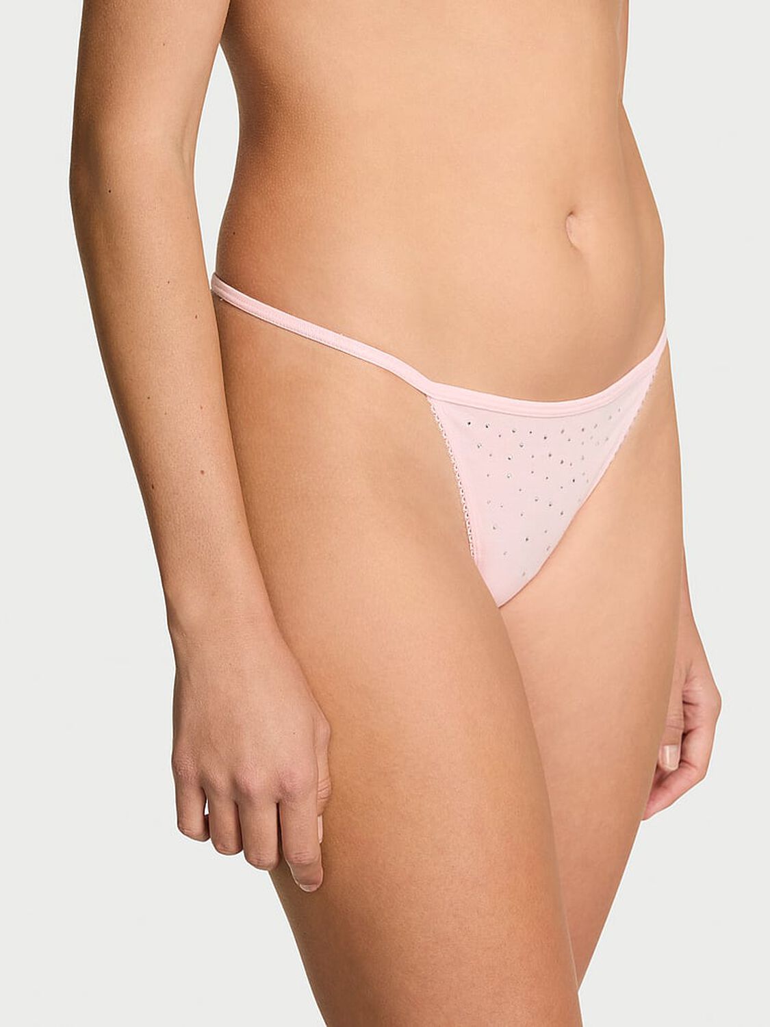 vs Victoria's Secret Stretch Cotton Sparkle V-String Panty Angel Pink 1 of 2 