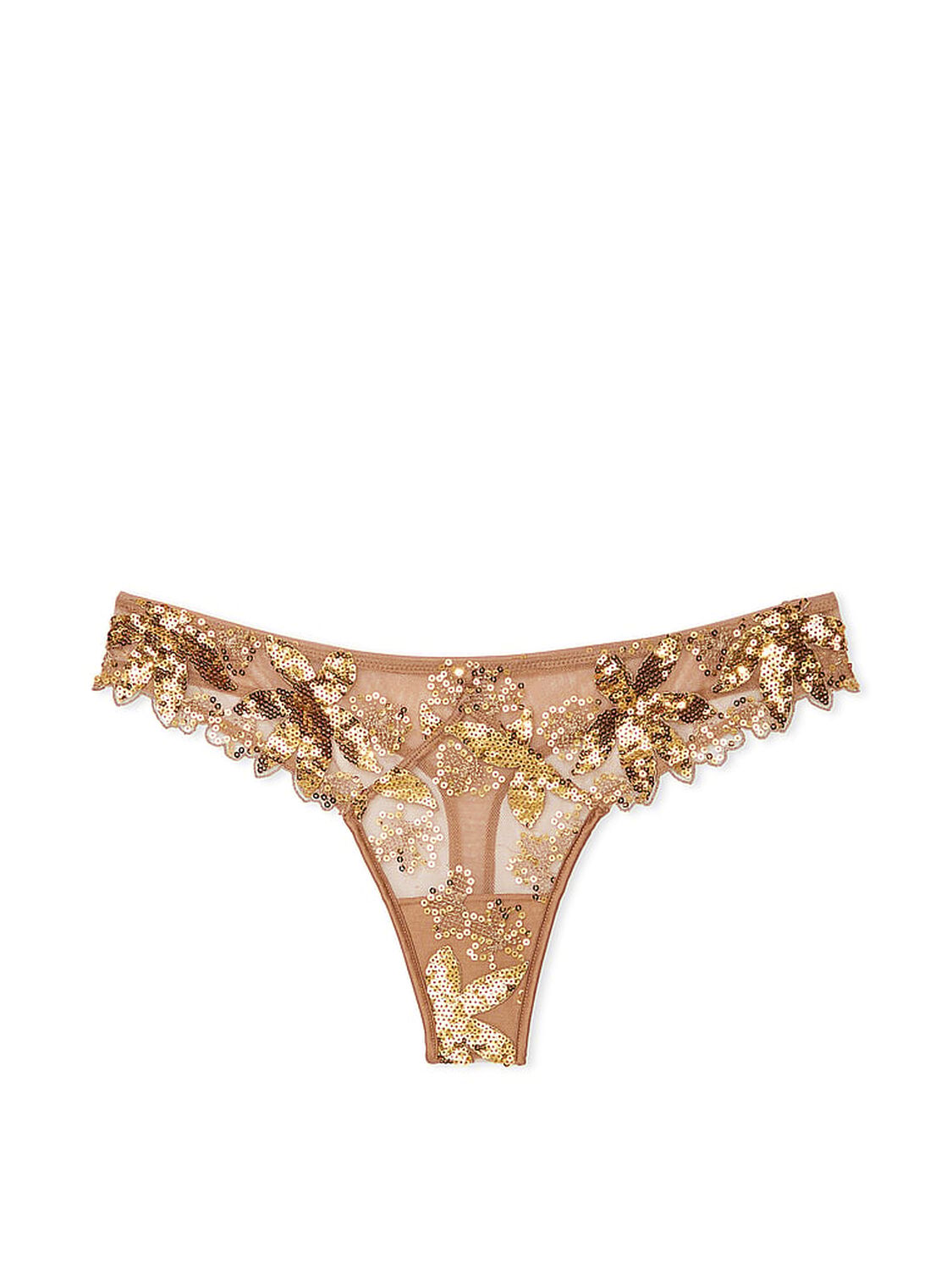 vs Very Sexy Gold Sequined Ziggy Glam Floral Embroidery Thong Panty 3 of 5 