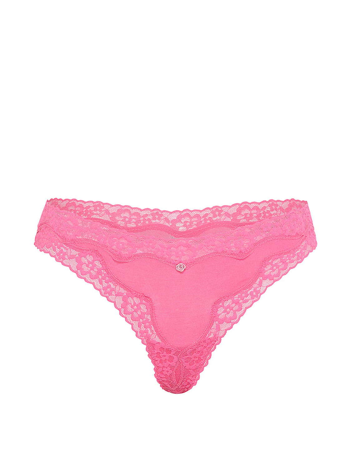 vs Lace Trim Cotton Lace-Waist Thong Panty Pink Radiance 3 of 4 