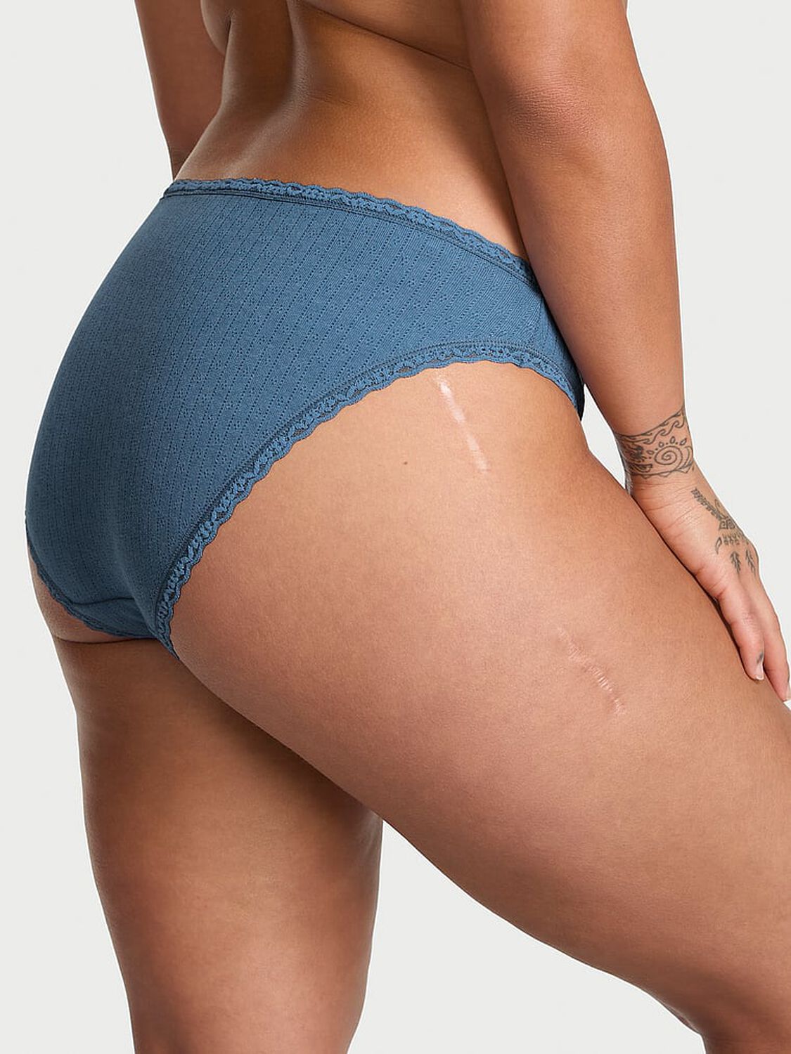 vs The Lacie Stretch Cotton Pointelle Lace-Waist Bikini Panty Moonlight Blue 2 of 3 