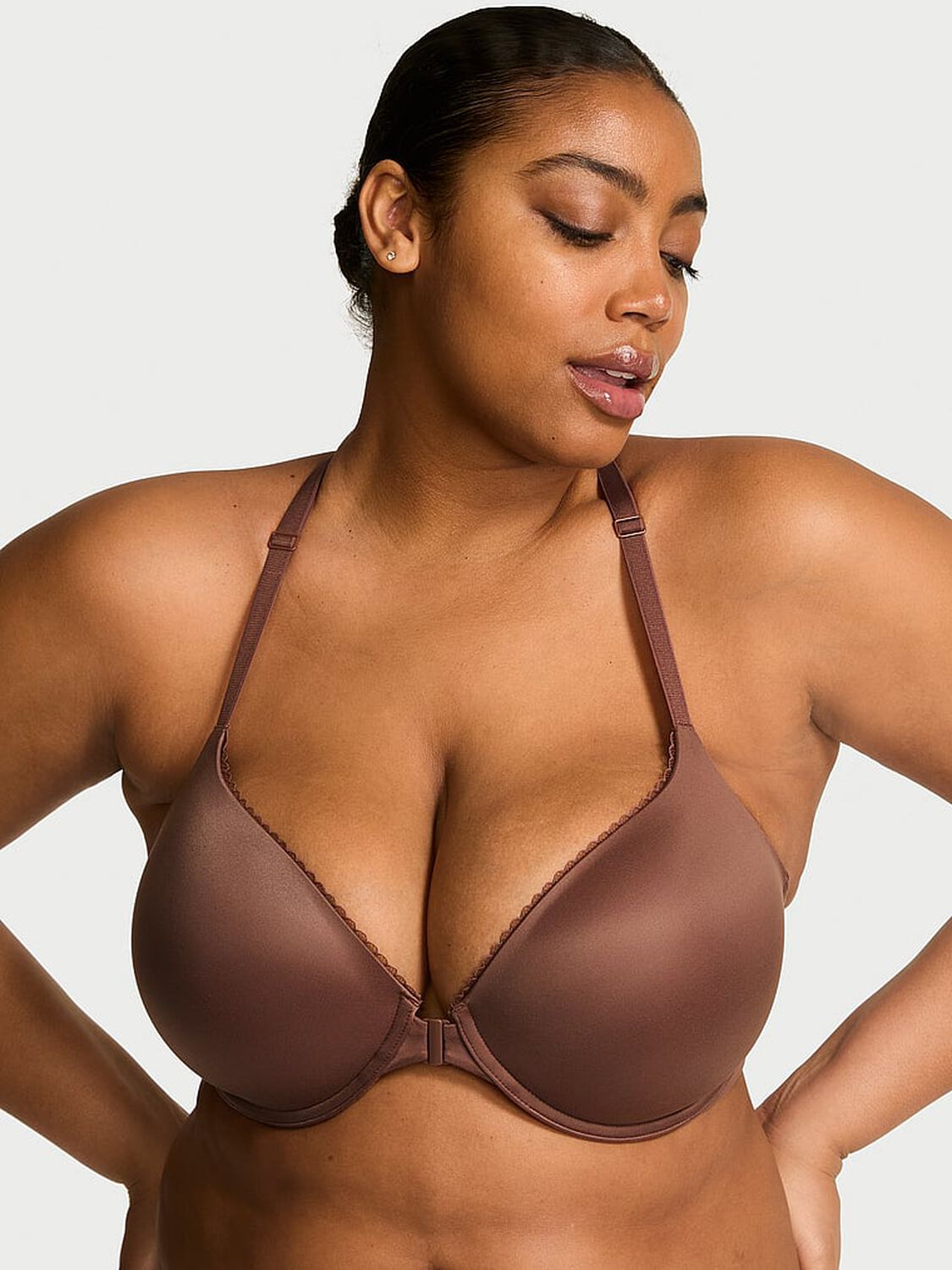 vs Body By Victoria Lightly Lined Lace Racerback Demi Bra Coconut Brown 1 of 4 