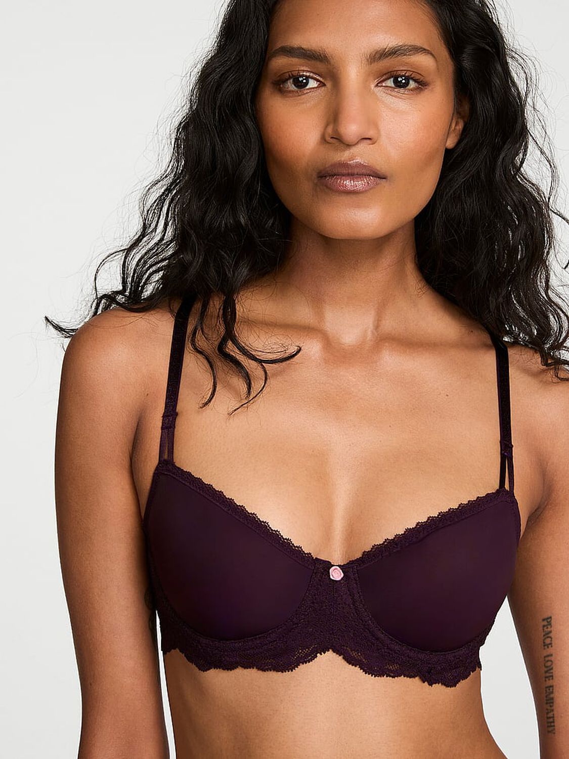 vs Dream Angels Wicked Sheer Unlined Balconette Bra Winter Wine 1 of 3 