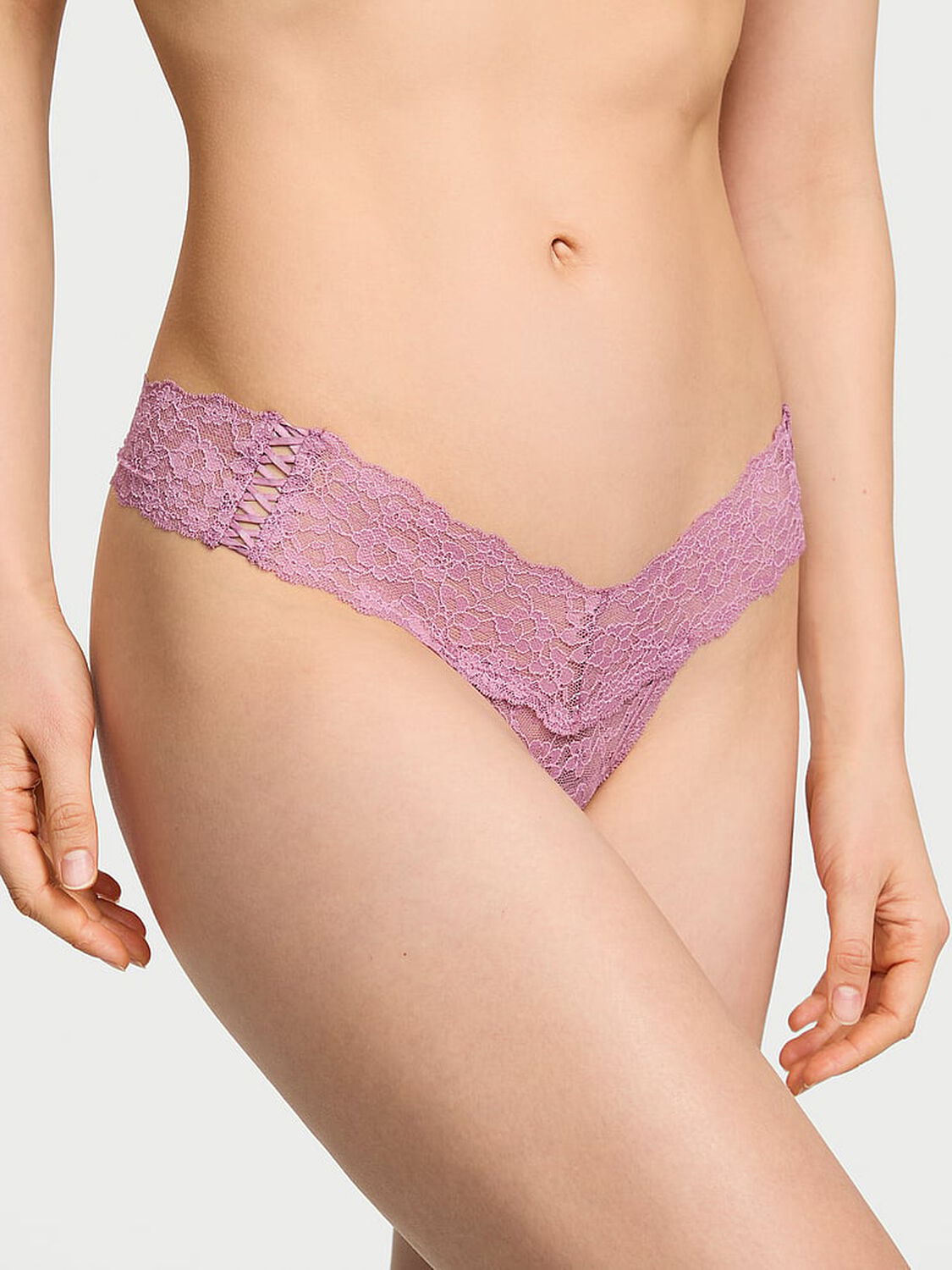 vs The Lacie Lace-Up Lace Thong Panty Thistle 1 of 3 