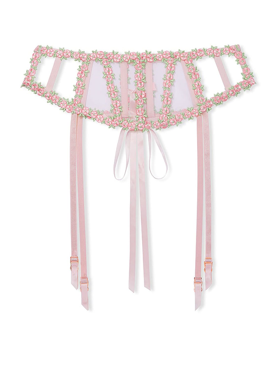 vs Dream Angels Rosebud Embroidery Garter Belt Pink Fizz 3 of 4 