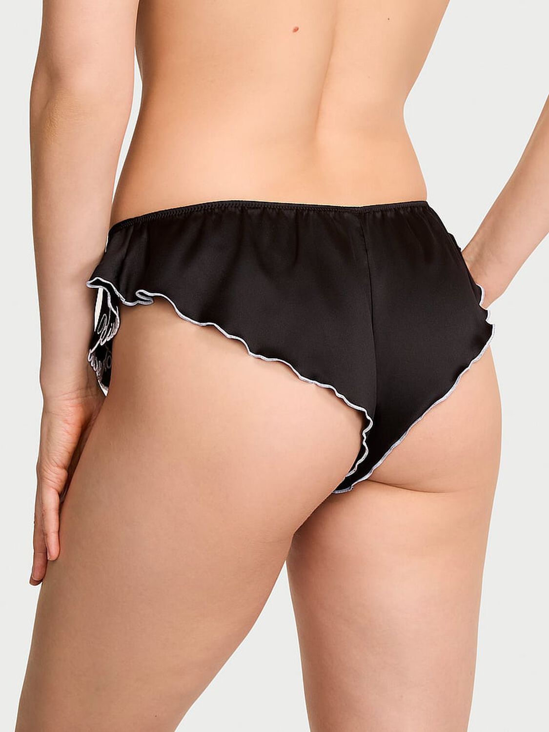 vs Victoria's Secret Satin Flutter Cheeky Panty Black 2 of 3 