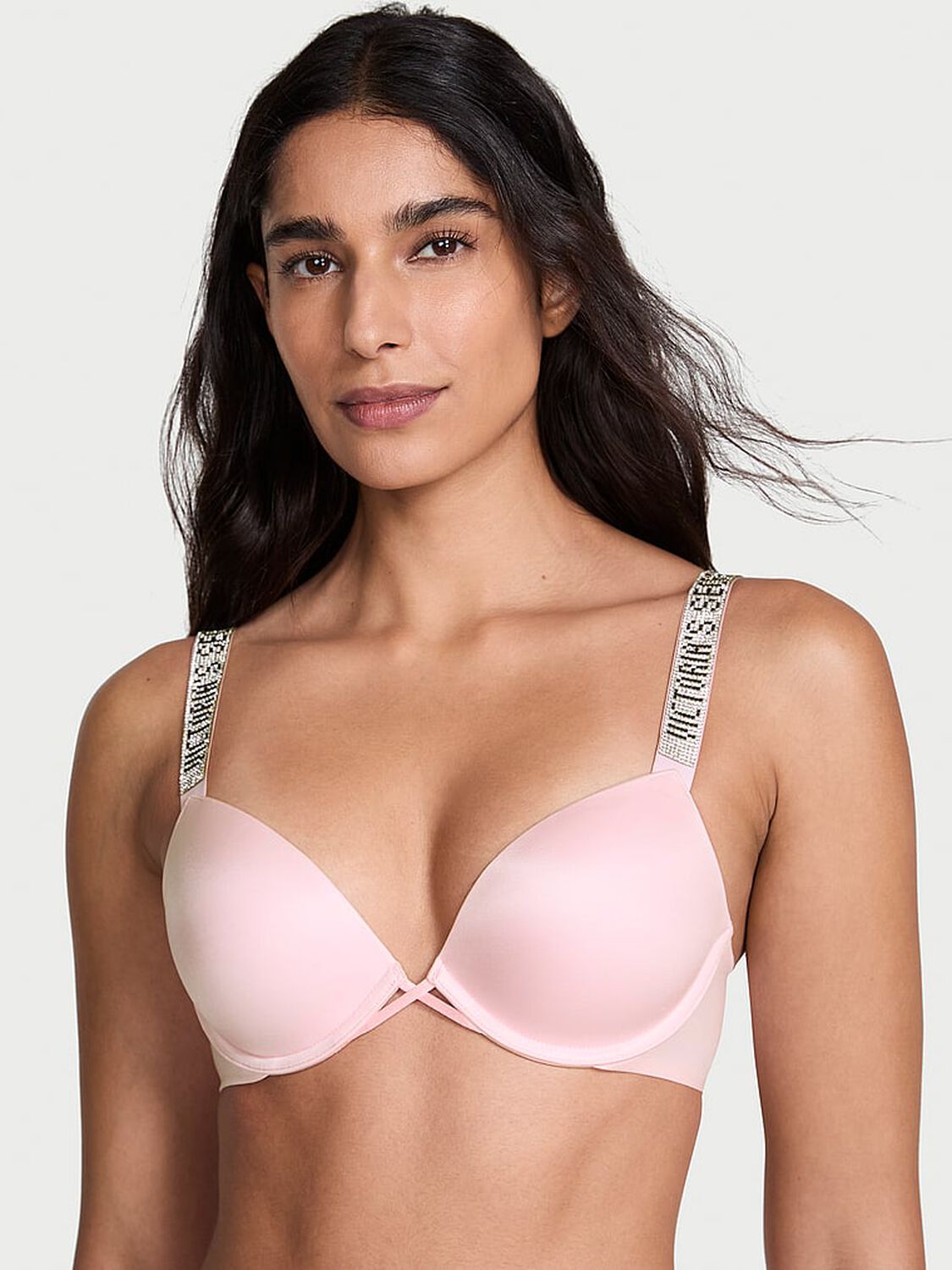 vs Very Sexy Logo Shine Strap Push-Up Bra Angel Pink 1 of 3 