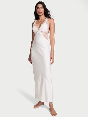 Satin Rose Lace Long Slip Dress