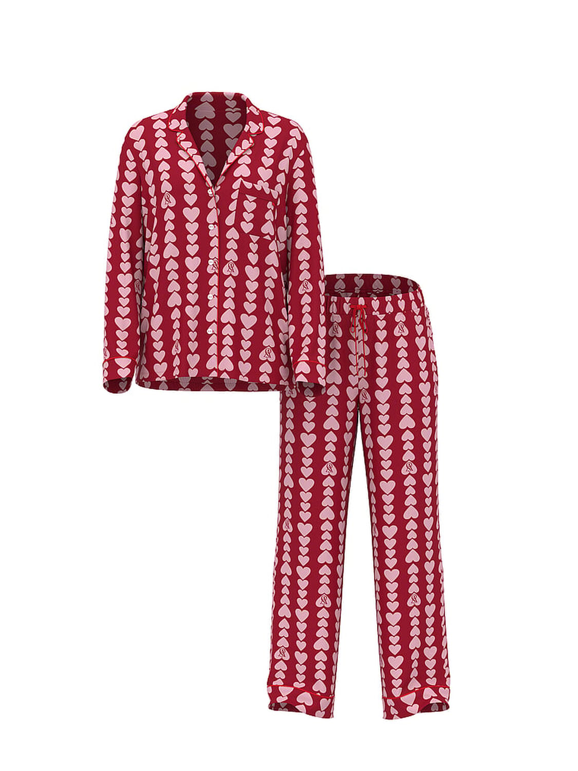 vs Victoria's Secret Modal Soft Long Pajama Set Lipstick/Petal Pink Scattered Hearts 3 of 3 