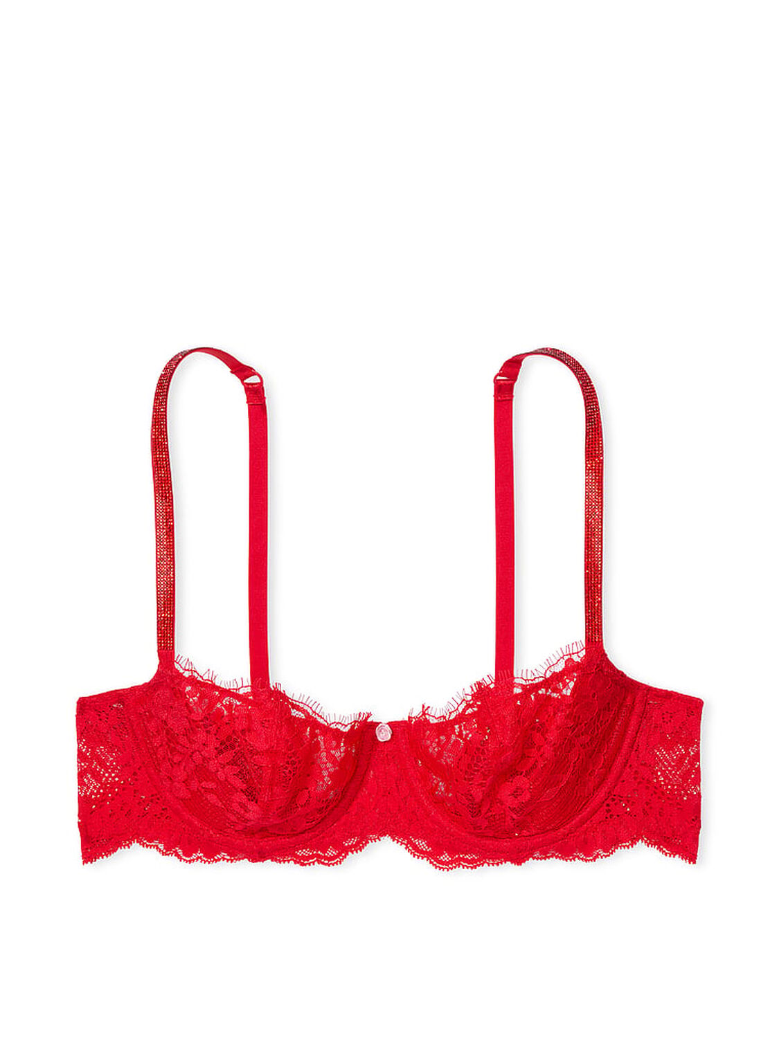 vs Dream Angels Wicked Twinkle Strap Unlined Lace Balconette Bra Bright Vermillion 3 of 4 