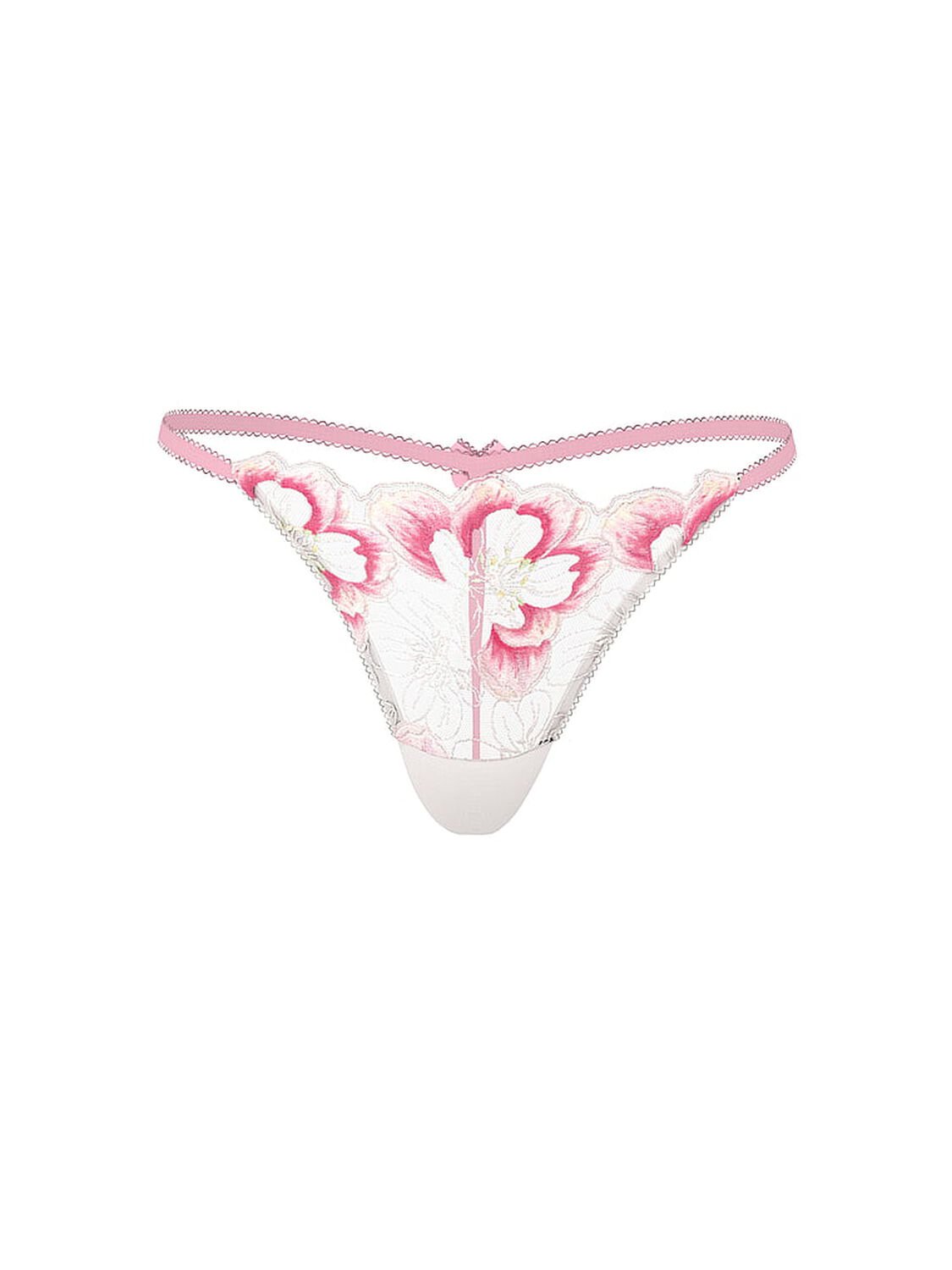 vs Dream Angels Peony Embroidery V-String Panty White & Pink Peonies 3 of 3 