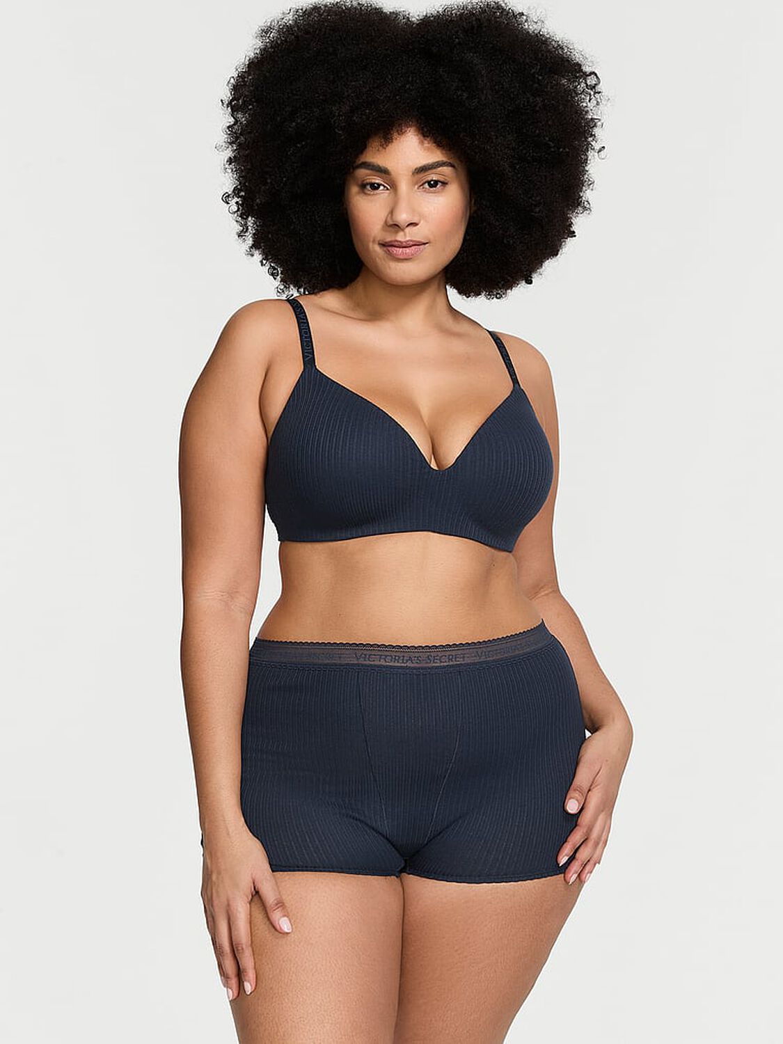 vs The T-Shirt Lightly Lined Pointelle Wireless Bra Noir Navy 4 of 4 