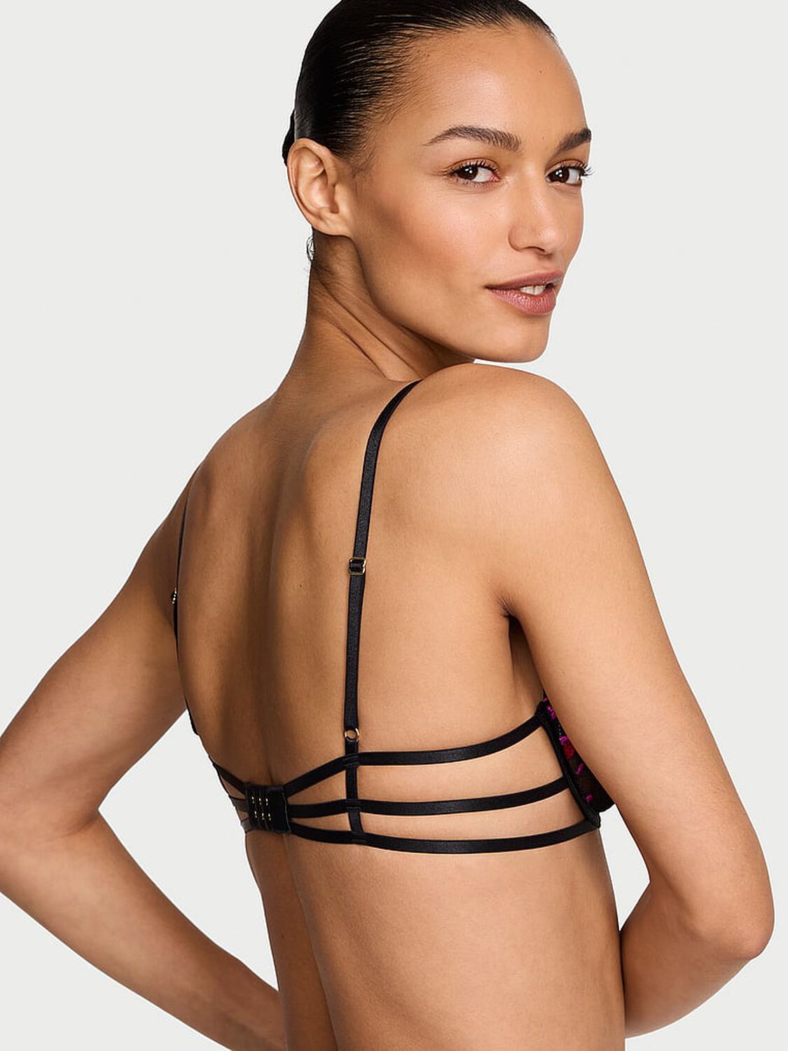 vs Very Sexy Cherry Pop Embroidery Unlined Peekaboo Demi Bra Black Cherry Pop 2 of 4 