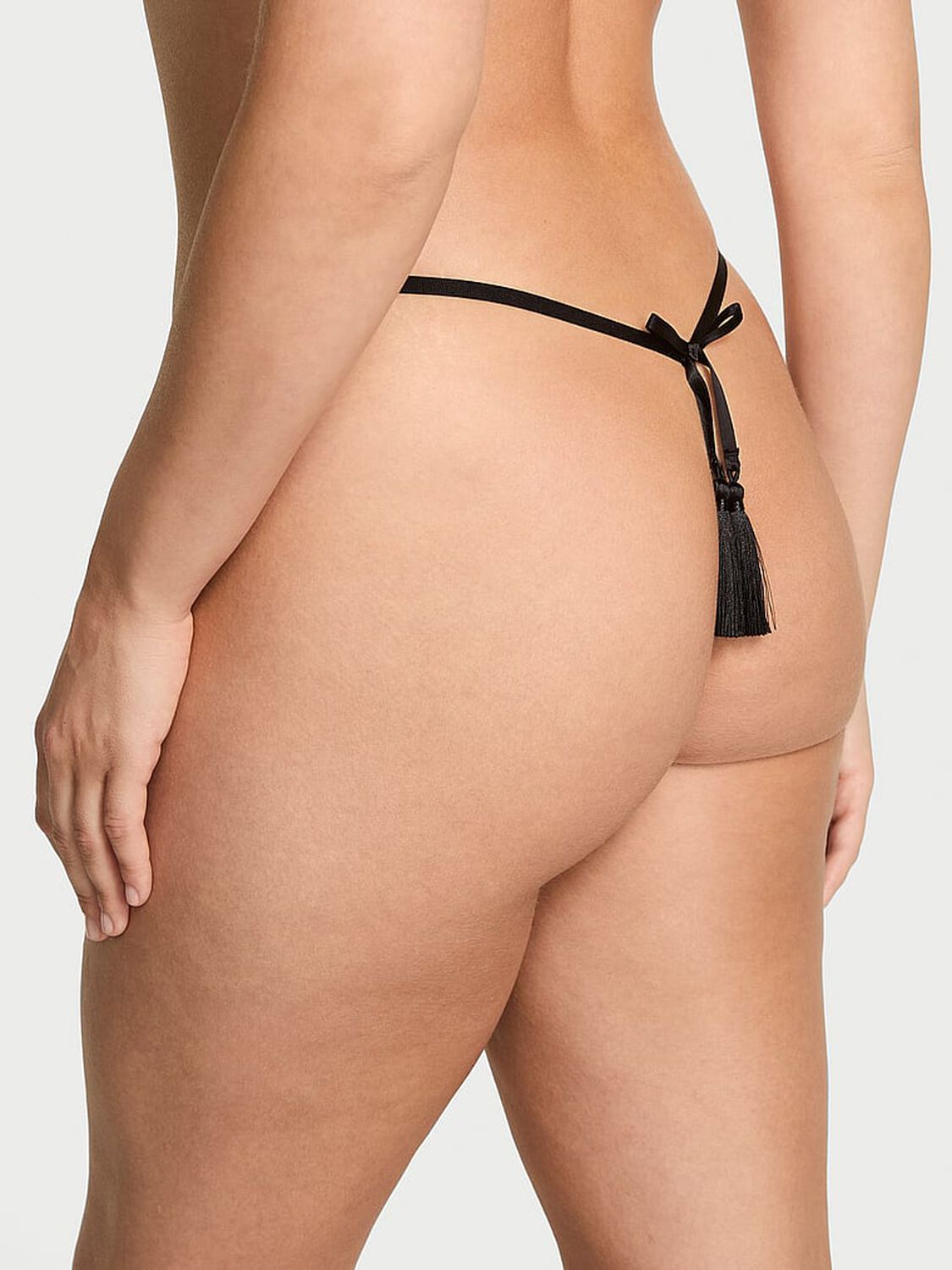 vs Very Sexy Electric Orchid Satin Tassel V-String Panty Black 2 of 2 