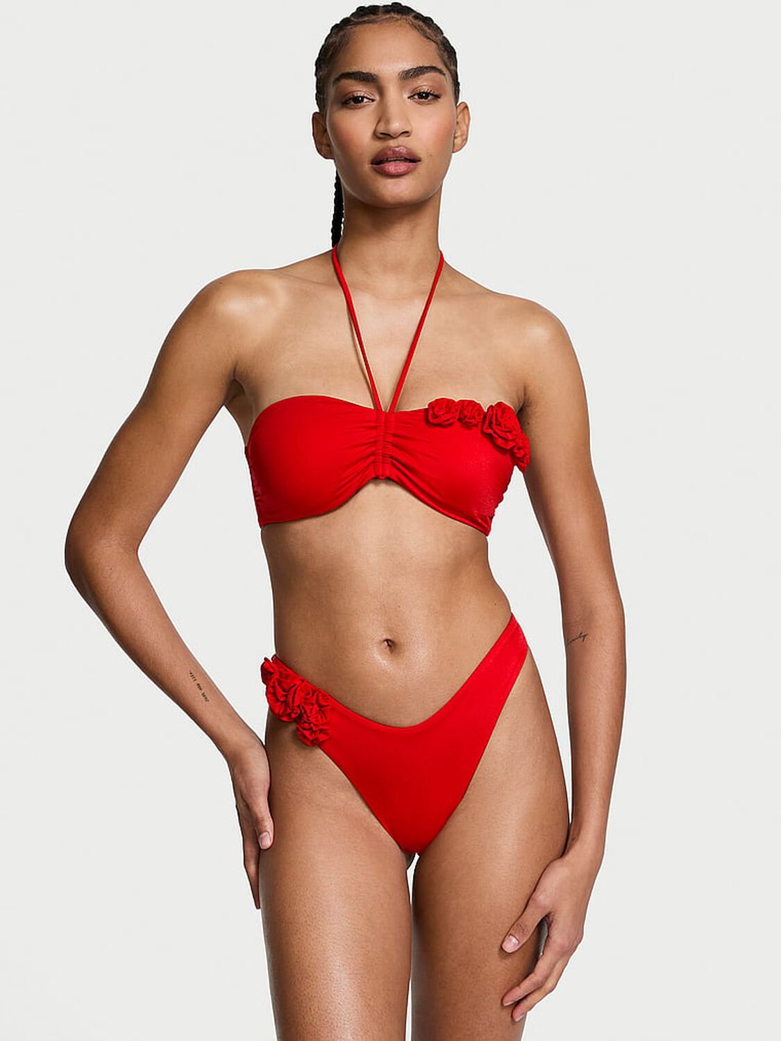 vs Victoria's Secret Swim Rosette Brazilian Bikini Bottom Bright Vermillion 1 of 3 