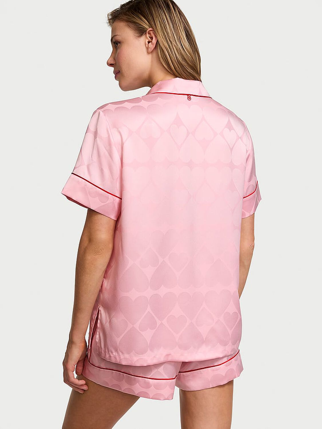 vs Victoria's Secret Glazed Satin Heart Short Pajama Set Pretty Blossom 2 of 4 