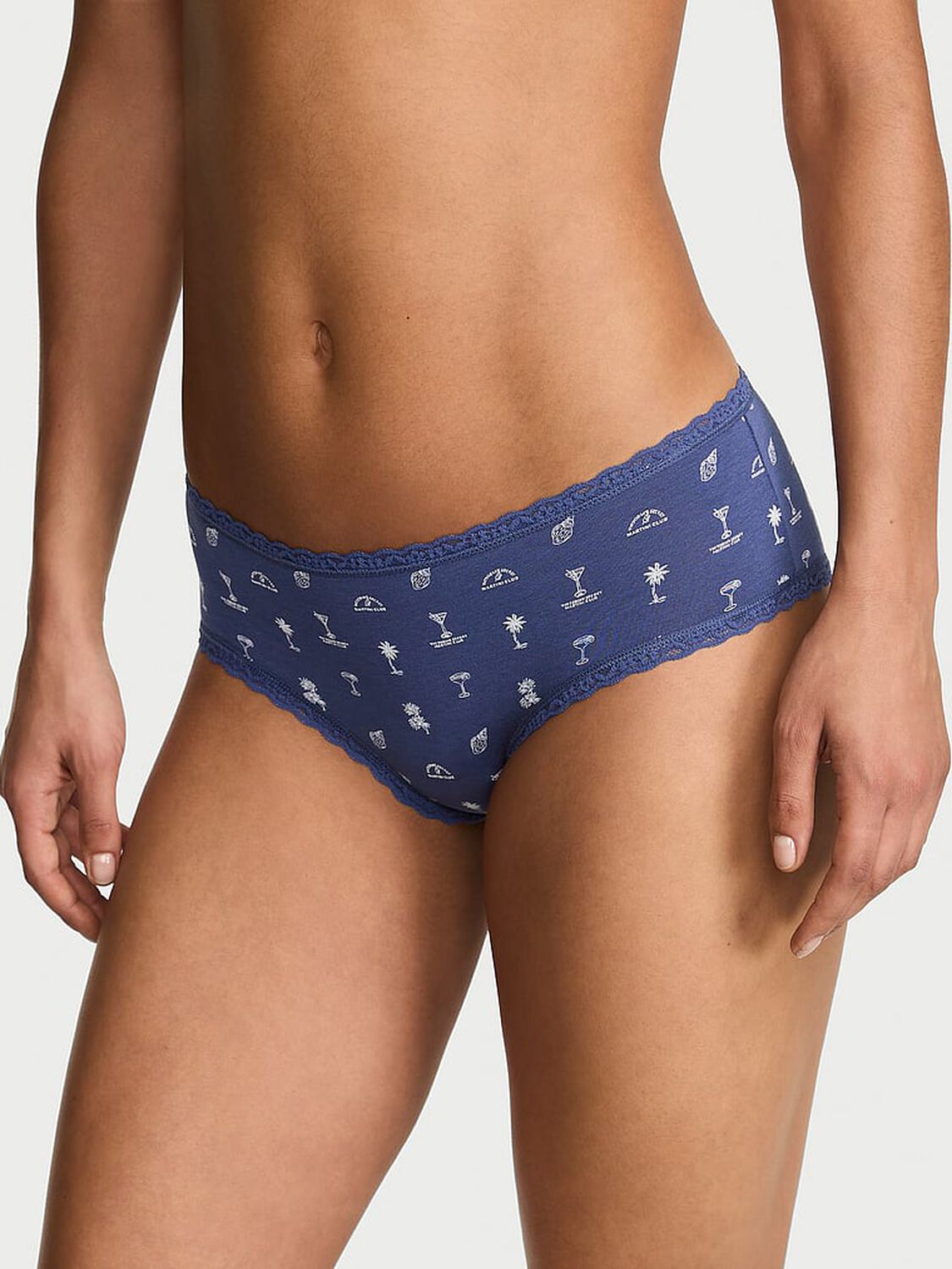 vs Lace Trim Cotton Lace-Waist Cheeky Panty Ink Blue Martini Club 1 of 2 