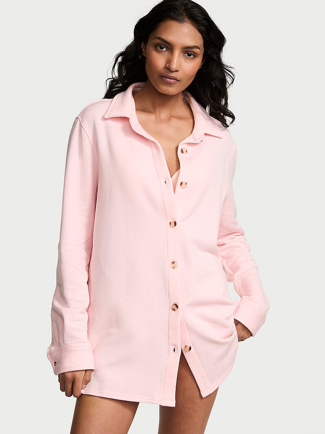 vs Victoria's Secret Brushed Modal Fleece Oversized Shirt Angel Pink 1 of 3 