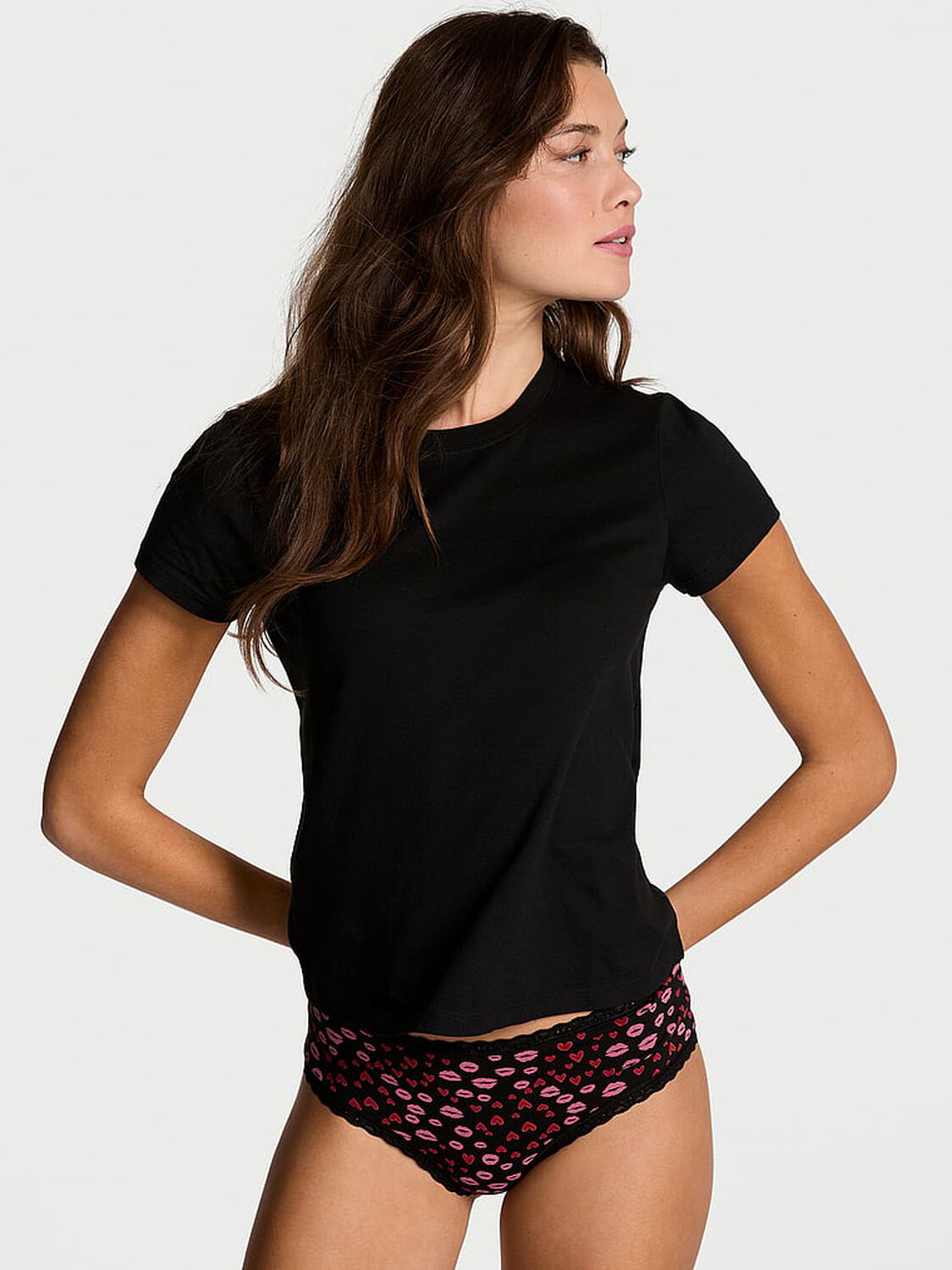 vs Victoria's Secret Mix & Match Sleep Perfect Cotton Tee Black 1 of 4 