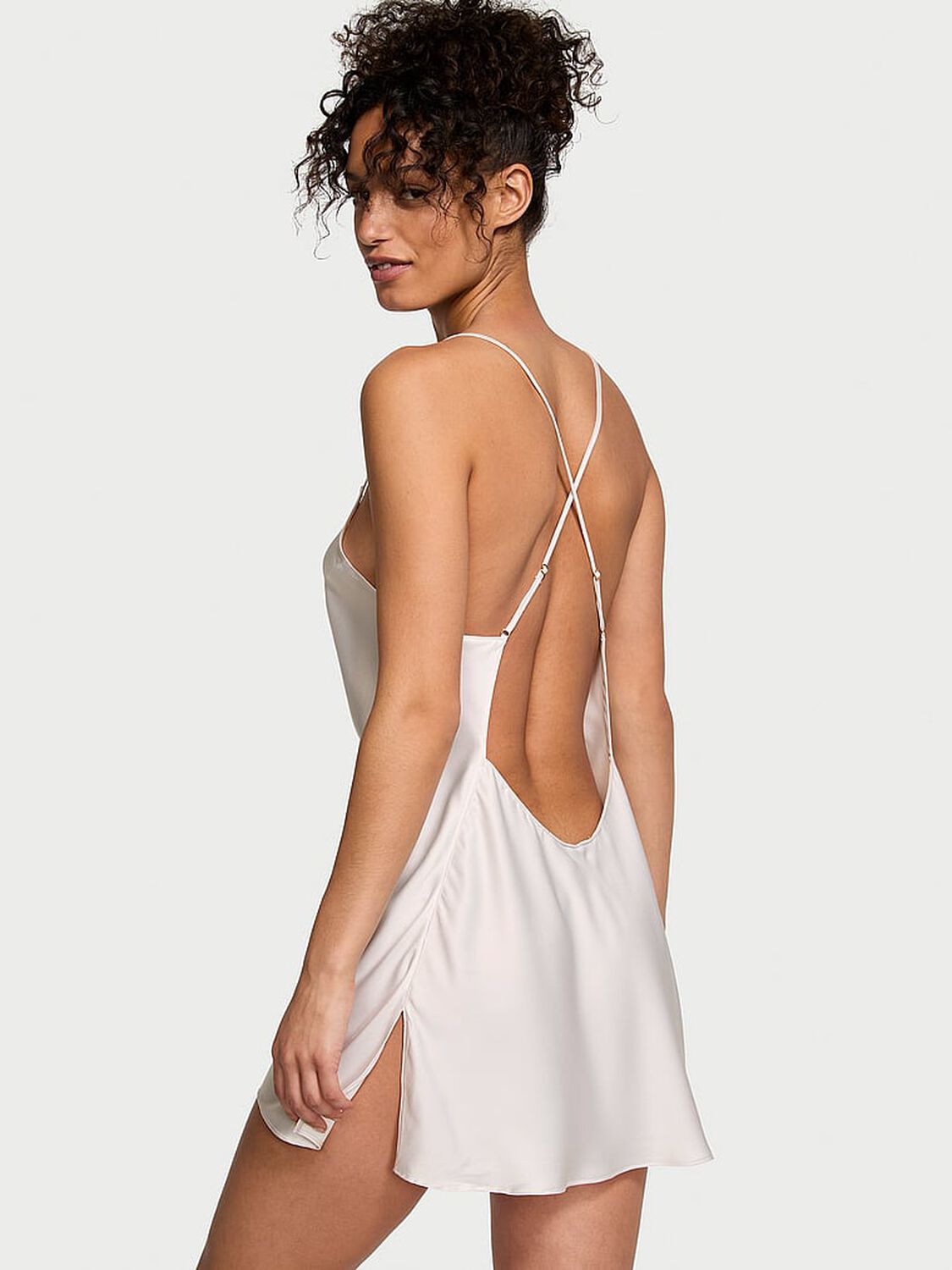 vs Victoria's Secret Satin Open-Back Slip Coconut White 2 of 3 
