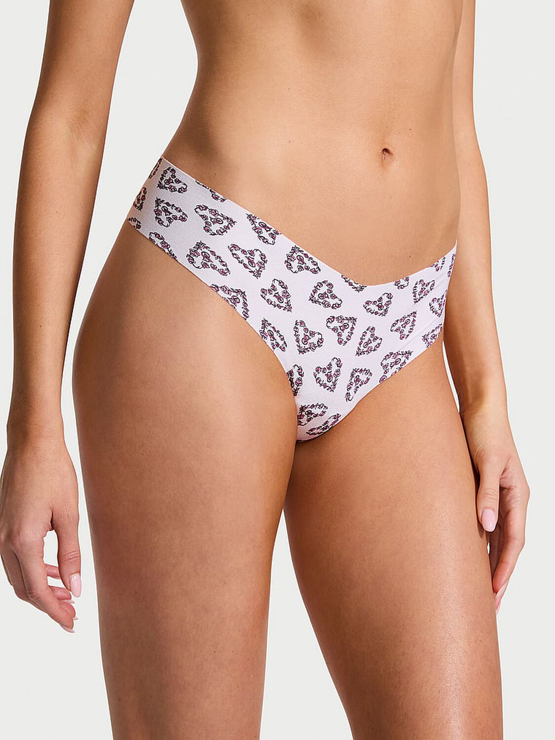 vs No-Show No-Show Thong Panty White Floral Hearts 1 of 3 