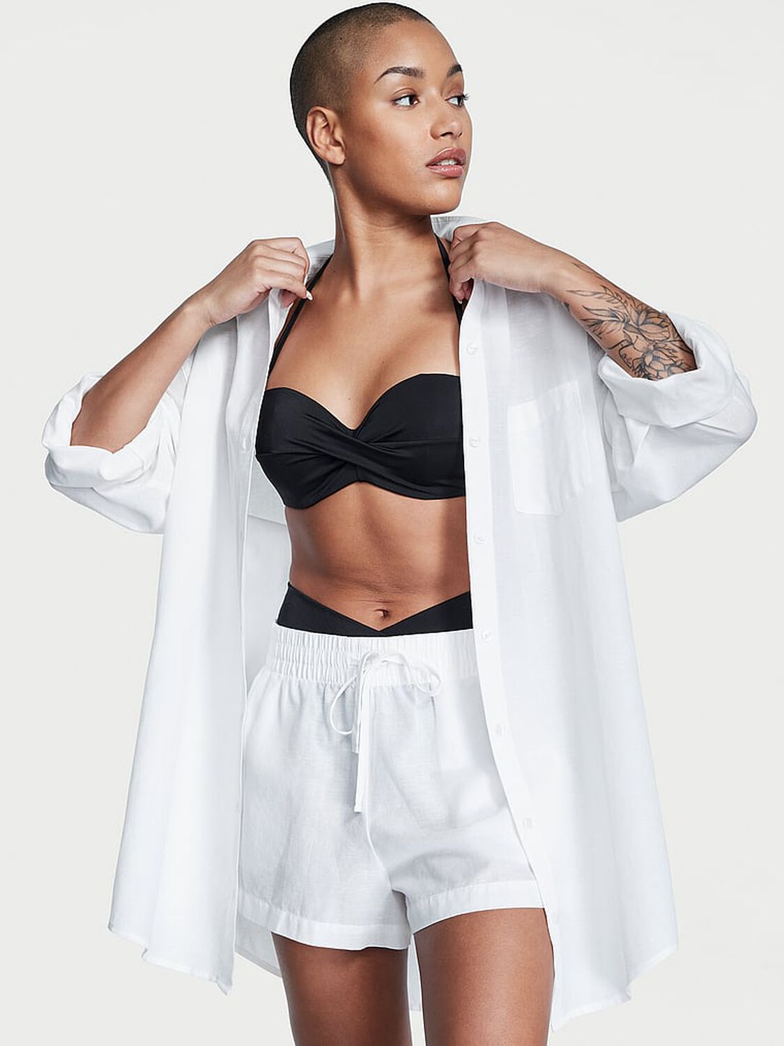 vs Victoria's Secret Swim Boyfriend Shirt Dress White 1 of 3 