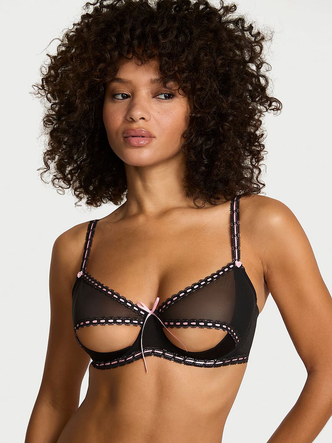 vs Dream Angels Wicked Unlined Ribbon Slot Open-Cup Balconette Bra Black 1 of 4 