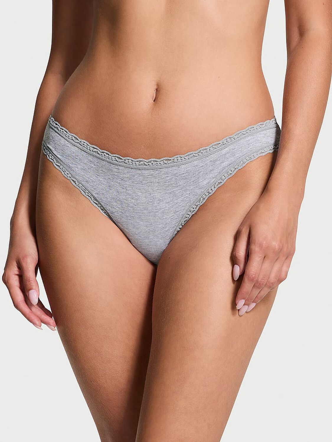 vs The Lacie Lace-Trim Cotton Bikini Panty Heather Grey 1 of 3 