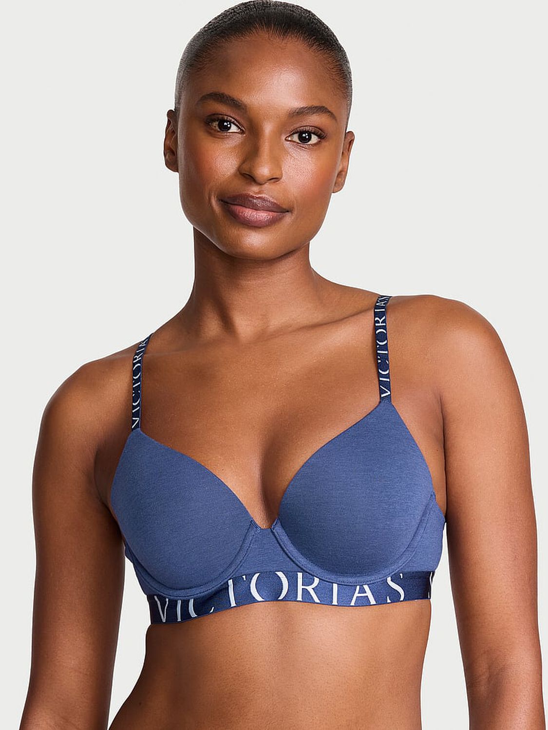 vs The T-Shirt Perfect Shape Cotton Exploded Logo Push-Up Bra Ink Blue 1 of 2 