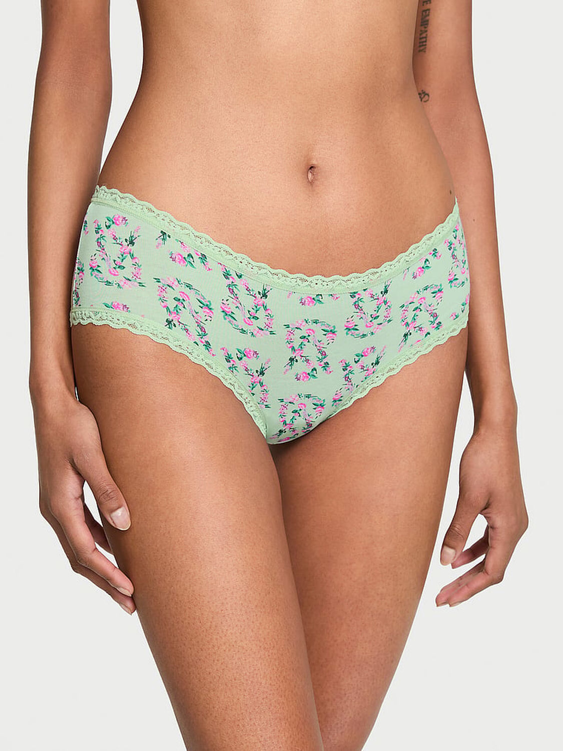 vs The Lacie Cotton Lace-Waist Cheeky Panty Pretty Mint Floral Logo 1 of 3 