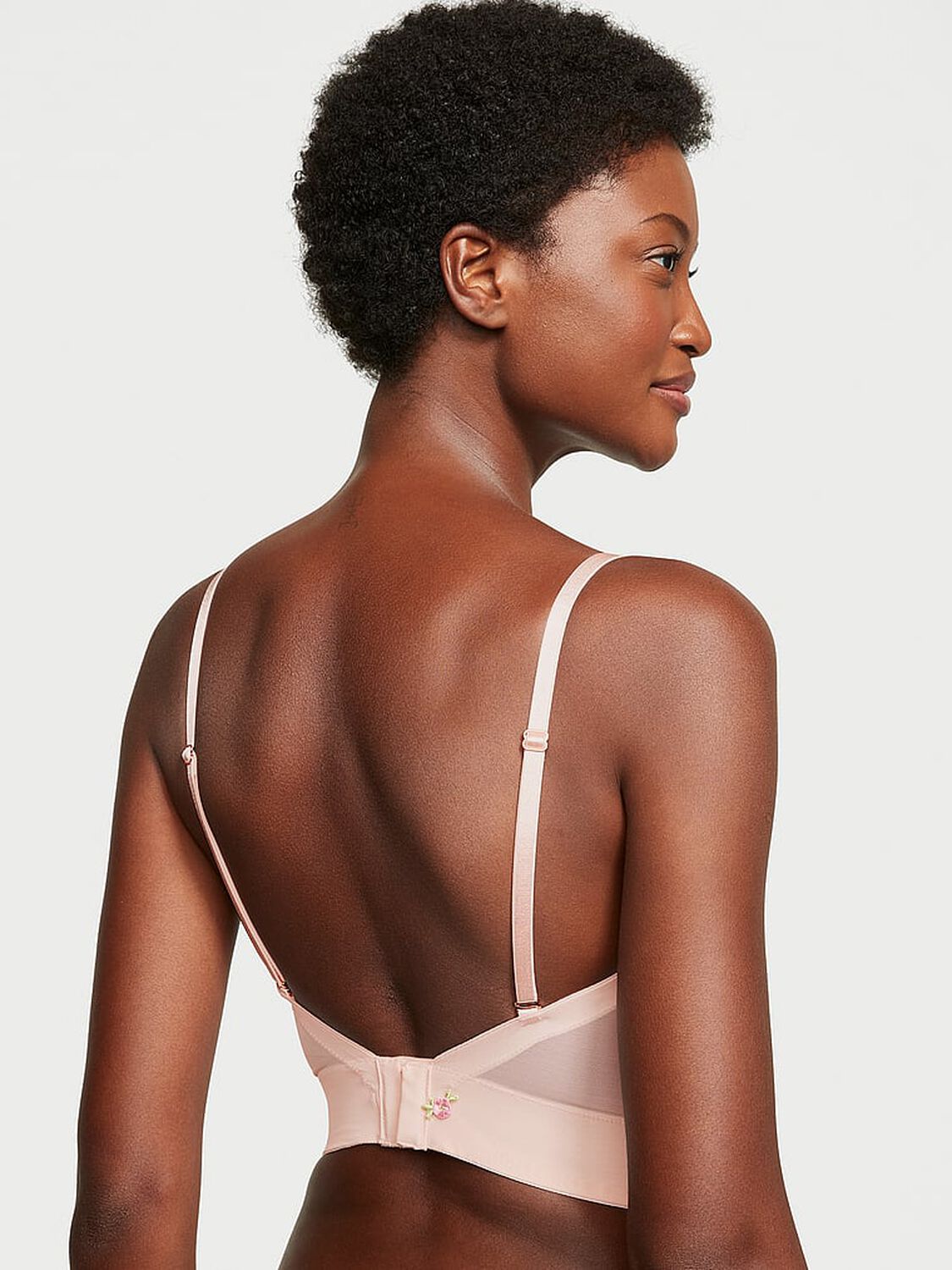 vs Dream Angels Rosebud Embroidery Unlined Strapless Plunge-Back Corset Top Pink Fizz 2 of 5 